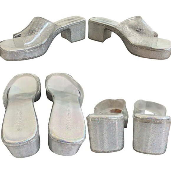 JEFFREY CAMPBELL CLEAR GLITTER PLATFORM CHUNKY IRRIDESCENT SPARKLE SANDALS SZ. 8 - Picture 3 of 4